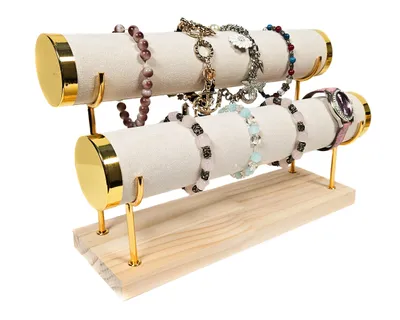 Produktbild von 2er Schmuckständer Schmuckhalter Armbandständer Uhrenständer mit Metallträger creme