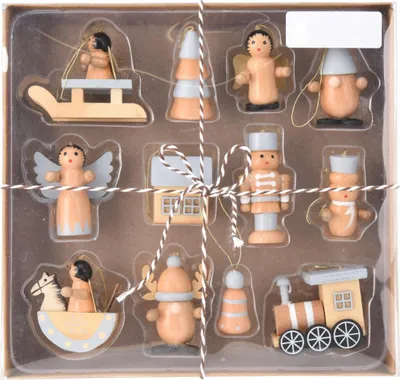 Produktbild von Weihnachtsbaumspielzeuge aus Holz, 12er-Set