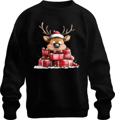 Immagine prodotto di Natale, renna, regali, bambini, idea regalo, carino, unisex, felpa, maglia, nero, taglia M