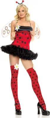 A woman wearing a ladybug costume.