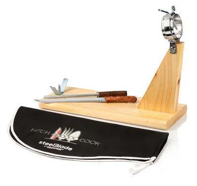 Schinkenhalter 360° drehbar, Edelstahl + Abdeckung + Messer