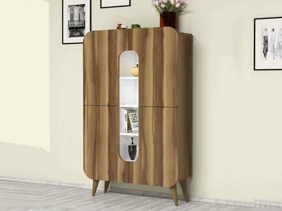 Produktbild von Kommode Dgaudenz, Wohnzimmerbuffet, Wohnzimmer-Sideboard, Moderne Küchen-Speisekammer, 93x32h144 cm, Walnuss und Weiß