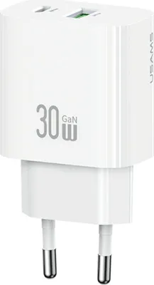 Image de Chargeur Usams Cc316 T65 30W 1Xusb-C 1Xusb-A Chargement Rapide Blanc