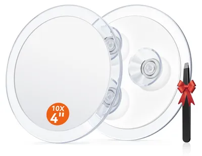 Image de Miroir grossissant avec un grossissement de 10x et 3 ventouses, miroir de maquillage rond de 10 cm de diamètre avec grossissement, miroir de maquillage portable pour la maison, la salle de bain et les voyages, pour éliminer les points noirs et les ampoules.