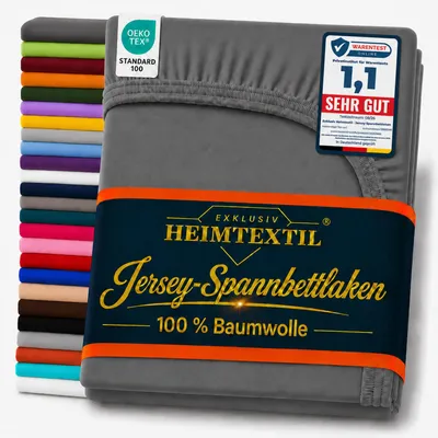 Produktbild von EXKLUSIV HEIMTEXTIL Jersey Spannbettlaken 120 x 200 cm Anthrazit 100% Baumwolle   Bed-Sheet Bettlaken Spannbetttuch