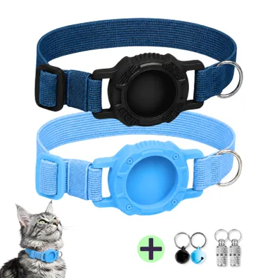 Productafbeelding van WHISKERZ® CORE Voordeelset - 2X Veilige Elastische Kattenhalsbanden met Tag Houder - Geschikt Voor Apple AirTag - Anti-verstikking, Licht en Rekbaar, AI-gegenereerde afbeelding