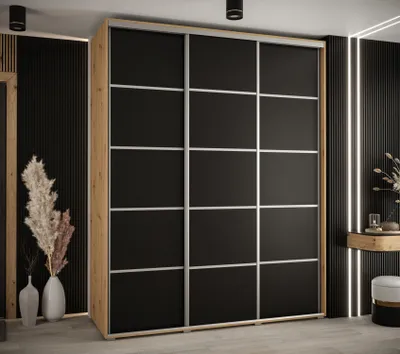 Obrázek produktu pro Šatní skříň ASIRI 4 - 190/60 cm, dub artisan / černá / stříbrná