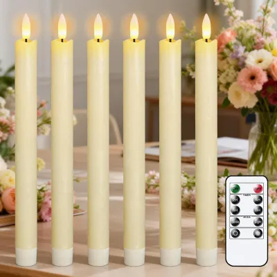 Produktbild von Eldnacele LED Stabkerzen mit Timerfunktion, flackernde Flamme Echtwachskerzen mit Fernbedienung, Elfenbein Stabkerzen led 6 Stück (2 x 25CM) für Weihnachtsdeko, Zimmer Deko, Hochzeit und Party