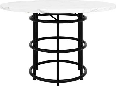 Produktbild von Sweiko Runder Esstisch (100×100×76cm), Küchentisch,, Runder Kaffeetisch für 4-6,geeignet für Esszimmer, Wohnzimmer,Tischbeine aus Metall,Ring Tischbeine, Tischplatte aus marmoriertem MDF mit schwarzen Beinen