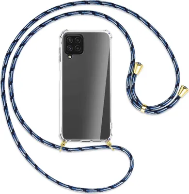 Produktbild von Handykette Backcover-Schutzhülle mit Band (Metall goldfarben) für Samsung Galaxy A22 4G (A225) - Blautöne