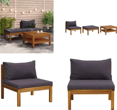 Produktbild von vidaXL 3 tlg. Garten Lounge Set mit Dunkelgrauen Kissen Akazienholz - Garten-Lounge-Set - Garten-Lounge-Sets - Holz-Lounge-Set - Holz-Lounge-Sets