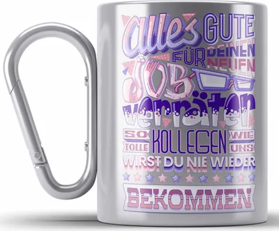 Produktbild von Trendation - Jobwechsel Edelstahl Tasse Karabiner Geschenk Kollege Kollegin Neuer Job Abschied Spruch Verräter Abschiedsgeschenk (Silber)