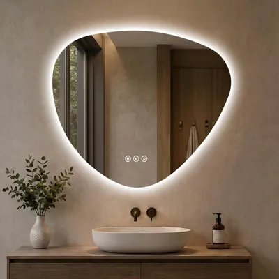 Produktbild von S'AFIELINA Badezimmerspiegel mit LED-Beleuchtung, 60 x 70 cm, mit Hintergrundbeleuchtung, rahmenlos, 3 Lichtfarben, dimmbar, mit Antibeschlag-Funktion und Memory-Funktion.