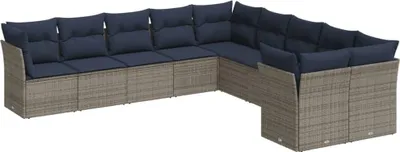 Produktbild von vidaXL 10-tlg. Garten-Sofagarnitur mit Kissen Grau Poly Rattan