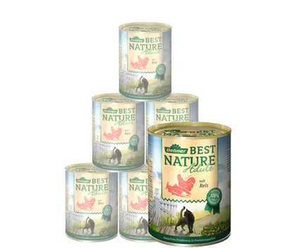 Produktbild von Dehner Best Nature Katzenfutter, Nassfutter, für ausgewachsene Katzen, Lachs / Huhn / Reis, 6 x 400 g Dose (2.4 kg)