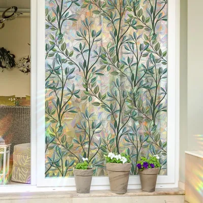 Immagine prodotto di Carta adesiva decorativa a forma di foglie - Rivestimento per finestre - Decorazione per vetri - Adesione statica - 40 x 203 cm - Arcobaleno
