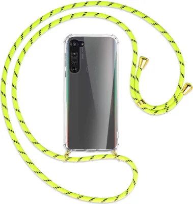 Produktbild von Handykette Backcover-Schutzhülle mit Band (Metall goldfarben) für Motorola Edge - neongelb