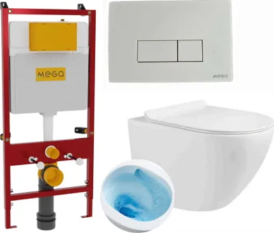 Zdjęcie produktu dla Domotechnika | Wc Miska Premium - 48X37X37 Cm - Biały wysoki połysk - Soft Close,SLIM Soft Close płytka duroplastowa, biała Zoldo + Profesjonalny stelaż podtynkowy 110x54x16 cm z białym pokrętłem Bezrantowa spłuczka