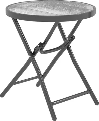 Produktbild von Outsunny runder Bistro-Gartentisch, Ø 60 x 50 cm (H), klappbar, schwarzes Metall, Tischplatte aus gehärtetem Glas