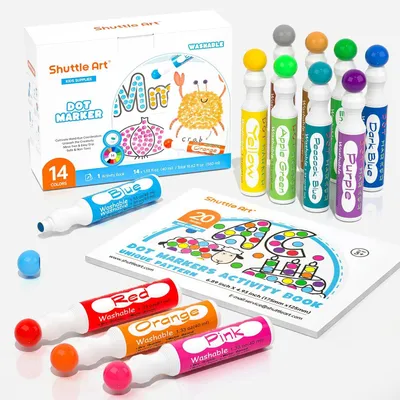 Productafbeelding van Art bingo dabbers - 14 kleuren 40ml stippenmarkers met 20-Pagina's leeg activiteitenboek