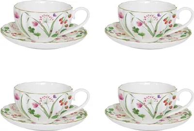 Produktbild von 4er Set Tassen mit Untertasse EN PLEIN AIR Frühlingswiese für 200ml Easy Life