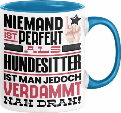 Produktbild von Hundesitter Geschenk Tasse Lustige Geschenkidee für Hundesitter Geburtstag Kaffee-Becher Niemand Ist Perfekt Aber Als Hundesitter Ist Man Nah Dran (Blau)