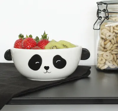 Obrázek produktu pro Winkee - Miska na cereálie Panda | Roztomilá keramická miska s pandíma ušima