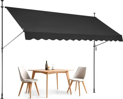 Image de VEVOR Store de terrasse rétractable 138 x 47 pouces, protection solaire pour store avec manivelle manuelle, abri de terrasse Sunsetter Deck, hauteur réglable de 86 à 122 pouces, pour terrasse/balcon/jardin, noir