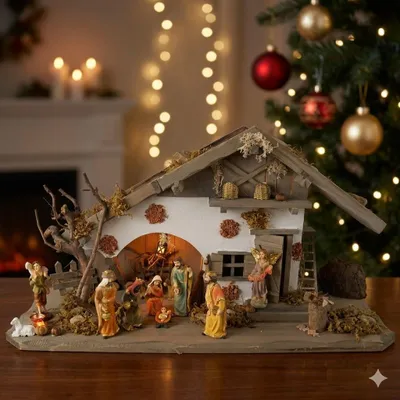 Immagine prodotto di Lettino natalizio grigio Basilea con set di figurine da 12 pezzi K 650-9, dimensioni lettino: circa 55 x 20 x 28 cm