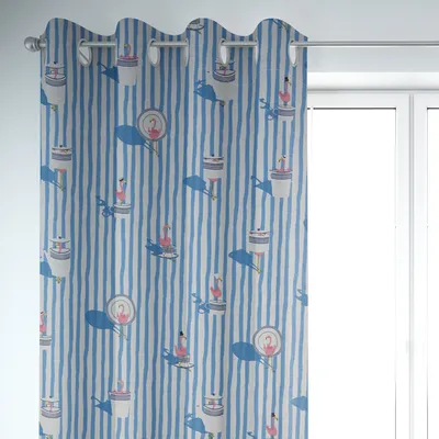 Produktbild von SCHÖNER LEBEN. Vorhang Flamingo Streifen maritim hellblau ecru 245cm Aufhängung Ösen