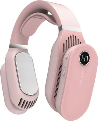 Produktbild von Zimilo Tragbarer Nackenventilator mit Kühlfunktion 10 bis 15 Grad Temperaturabsenkung 2600mAh Akku RGB Licht LED Display 6 Stufen, Rosa