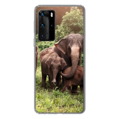 Produktbild von MuchoWow® Handyhülle Schutzhülle Hülle für Huawei P40 Pro Elefant - Tiere - Wald - Gras - Grün Silikon Softcase Handy Hülle - Schutz