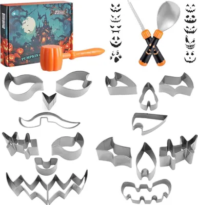 Produktbild von HAUSHOF Halloween Kürbis Schnitzset 23-tlg. mit Hammer und 20 Formen