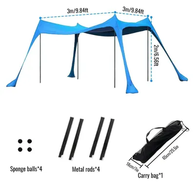 Produktbild von Strandzelt 3 m - Camping Sonnensegel - UPF 50+ Sonnenschutz - Ultraleicht - Windstabil - 4 Stangen - Für 3-4 Personen