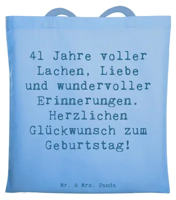 Produktbild von Mr. & Mrs. Panda totebag Spruch 41. Geburtstag Freude - Sky Blue - Geschenk, Tasche, Happy Birthday, Alter, Mittvierziger, Baumwolltasche, Lebensfreude, Laptoptasche