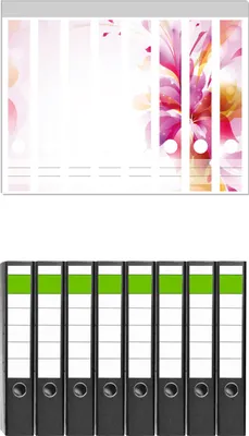 Produktbild von Wallario 8 Stück schmale Ordner inkl. Klebeetiketten mit Motive Zentrum der pinken Blume -  Set mit Rückenschildern / Ordnerrücken Stickern