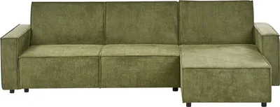 Produktbild von BELIANI 3-Sitzer Ecksofa Dunkelgrün Stoffbezug L-Förmig mit Schlaffunktion Chaiselongue Linksseitig Breite Armlehnen Modern Schlafsofa Polstersofa