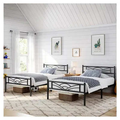Produktbild von 2er-Set Metallbett Bettrahmen mit Lattenrost Einzelbett 90 x 190 cm in Schwarz
