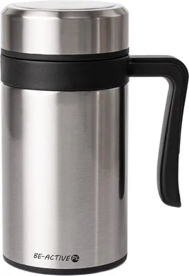 Produktbild von Thermobecher Mit Henkel aus Edelstahl 450 ml Becher für Kaffee und Tee unterwegs Grau
