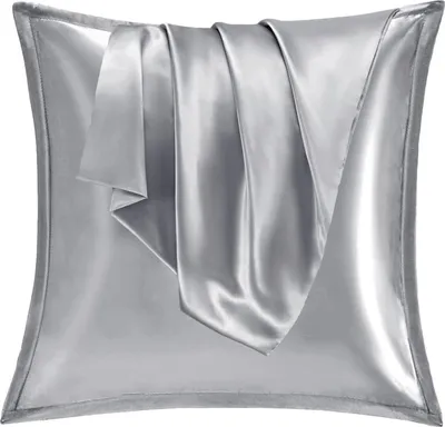 Produktbild von 2er Set Satin Kissenbezug 80x80 Weich Seidenkissenbezug Reißverschluss Grau