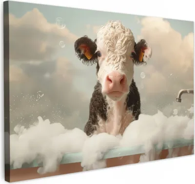 Produktbild von MuchoWow® - Leinwandbilder - Kalb - Kuh - Bad - Tiere, Wandbild, Wanddeko Bilder Wohnzimmer, 120x80 cm