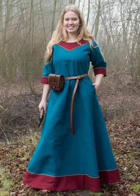 Produktbild von Mittelalterkleid Gesine aus Canvas, petrol in div. Größen - Mittelalter Kleidung für Damen - Wikinger Kleid LARP Kostüm Größe: M