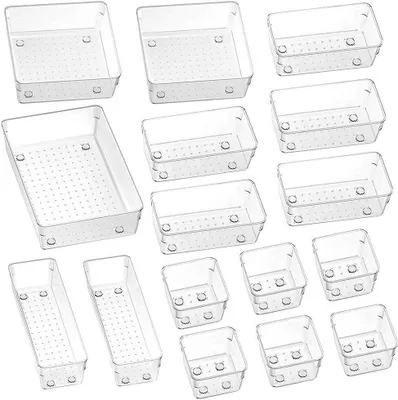 Produktbild von PET transparente Schreibtisch-Aufbewahrungsbox – Multifunktionale Schubladen mit rutschfestem Streifen-Design, ideal für Kleinteile und Zubehör.