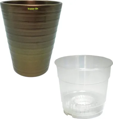 Produktbild von Set 2-teilig Keramik Blumentopf Venedig für Orchideen braun bronze Ø 13 cm H 16,5 cm
