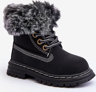 Produktbild von Kinder Gefütterte Schnürstiefel Mit Reißverschluss Schwarz Gerande 19