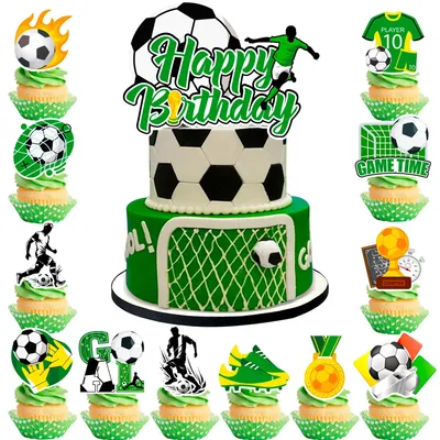 Fußball-Tortendekoration, 13-teiliges Set, Cupcake-Topper