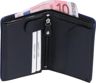 Produktbild von Herrenbörse Herren Geldbörse Leder Brieftasche Kombibörse , schwarz mit blauem Rand