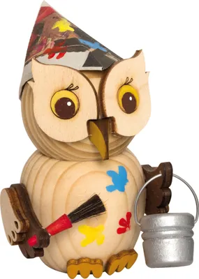 Produktbild von Drechslerei Kuhnert - Mini-Eulen aus Holz - Maler - ca. 7 cm groß - als Dekoration oder Geschenk geeignet