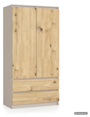 Produktbild von Kleiderschrank S90 Kaschmir 90 cm 2 Türen 2 Schubladen Front Eiche Artisan 4 Regalböden B90xH180xT51 cm