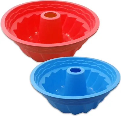 Obrázok produktu pre Silikónové formy na pečenie, s drážkami, okrúhle, vhodné do rúry, na pečenie, s nepriľnavým povrchom, na koláče, mousse, chlieb, červené, modré, 2 kusy
